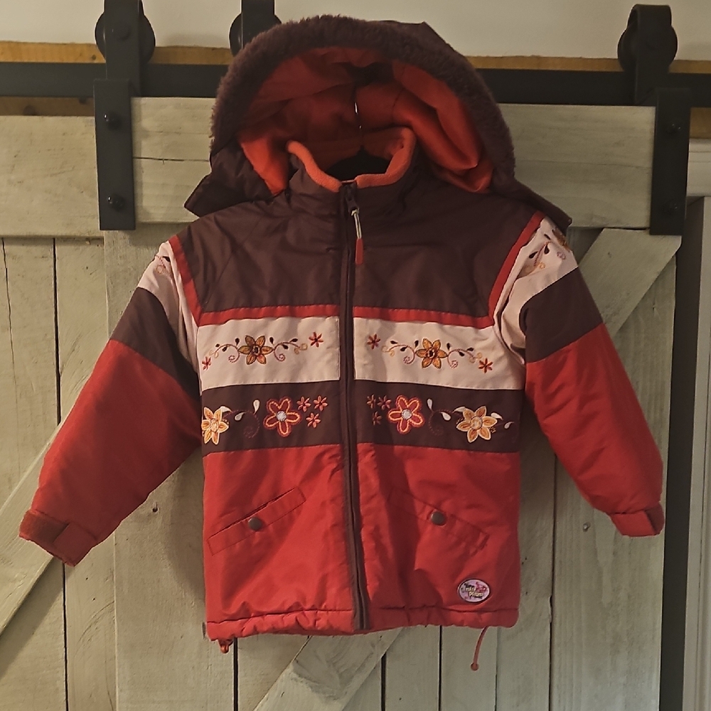 MINI PINZEL Children's Floral Embroidered Jacket - Reddish Pink and Plum